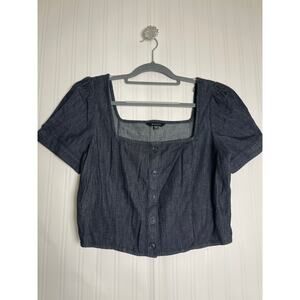 Express Women's Denim Square Neck Crop Blouse Blue S Chic Boho Feminine